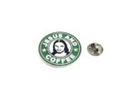 'Jesus and Coffee' Text Round Pin Badge