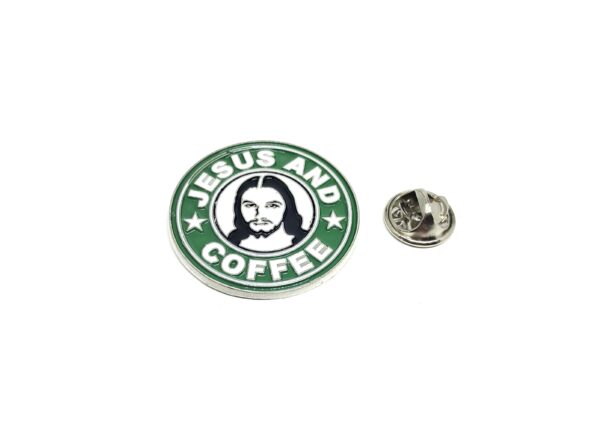 'Jesus and Coffee' Text Round Pin Badge