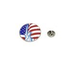 America Flag Liberty Statue Round Metal Pin Badge