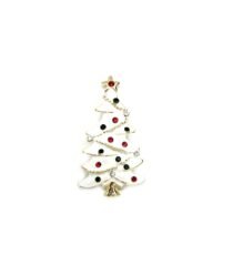 Color Rhinestone and White Enamel Snow Tree Christmas Pin