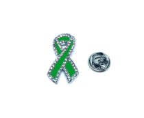 Crystal Green Ribbon Pin