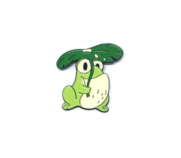 Funny Cartoon Frog with Leaf Pin